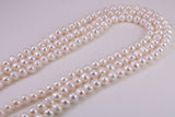 Three Strand Natural 7 mm Round Pearl Necklace set in Silver, Three Strands Measures 16, 18 and 20 inches Long
