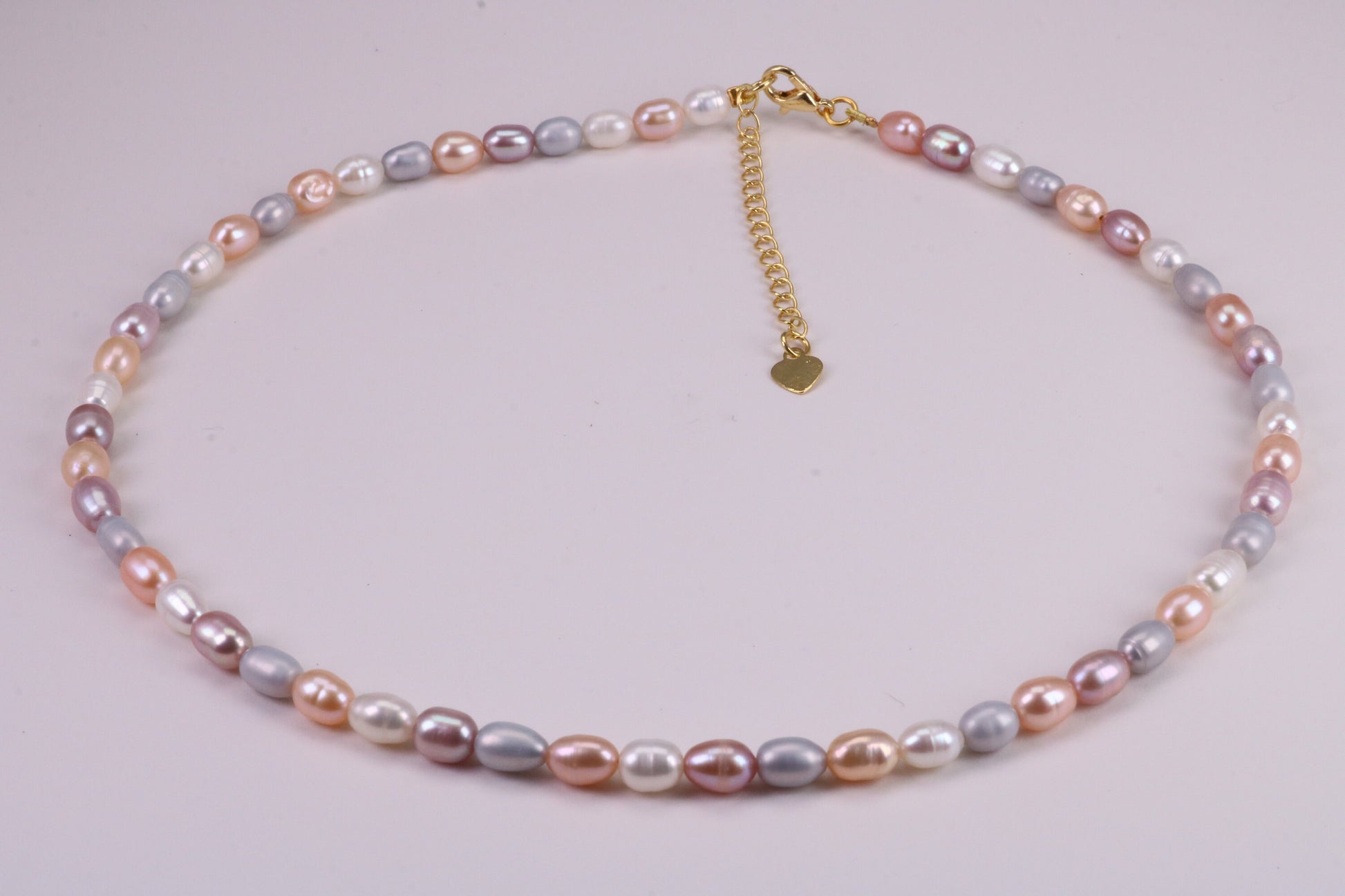 Natural Pastel Coloured 16 Inches Long Single Strand Pearl Necklace set in Silver, 5 mm Oval Pearls, Length Adjustable Necklace