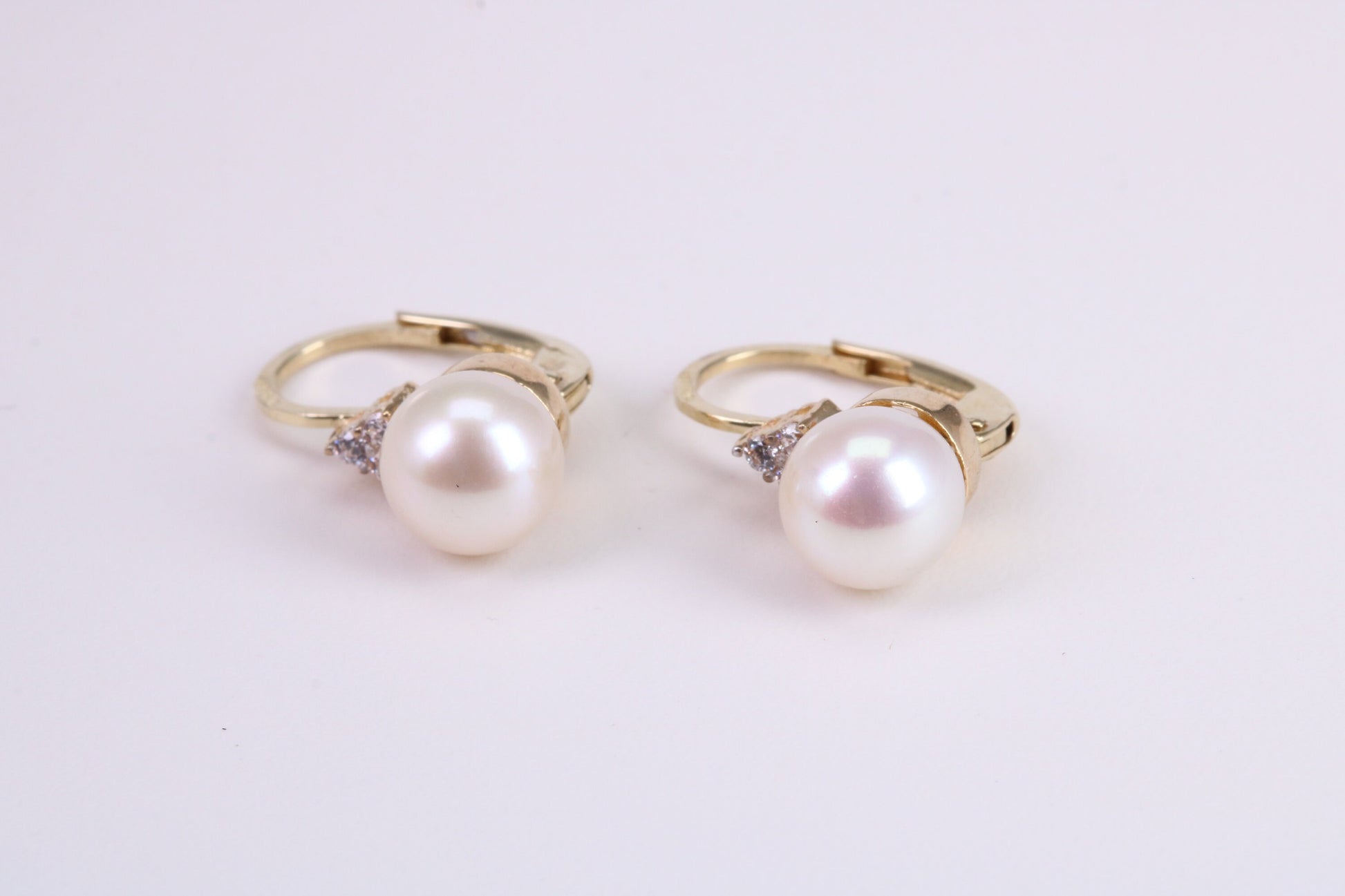 Natural Pearl Set Dropper Hoop Earrings set in Solid Yellow Gold