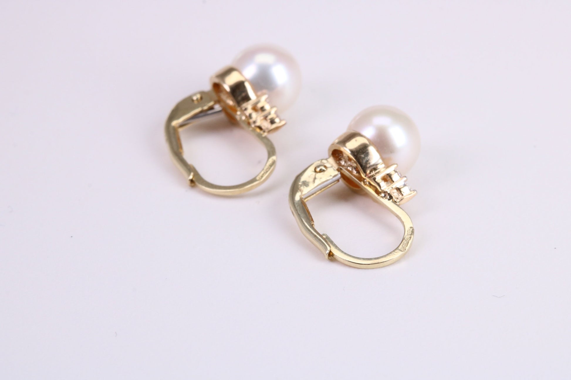 Natural Pearl Set Dropper Hoop Earrings set in Solid Yellow Gold