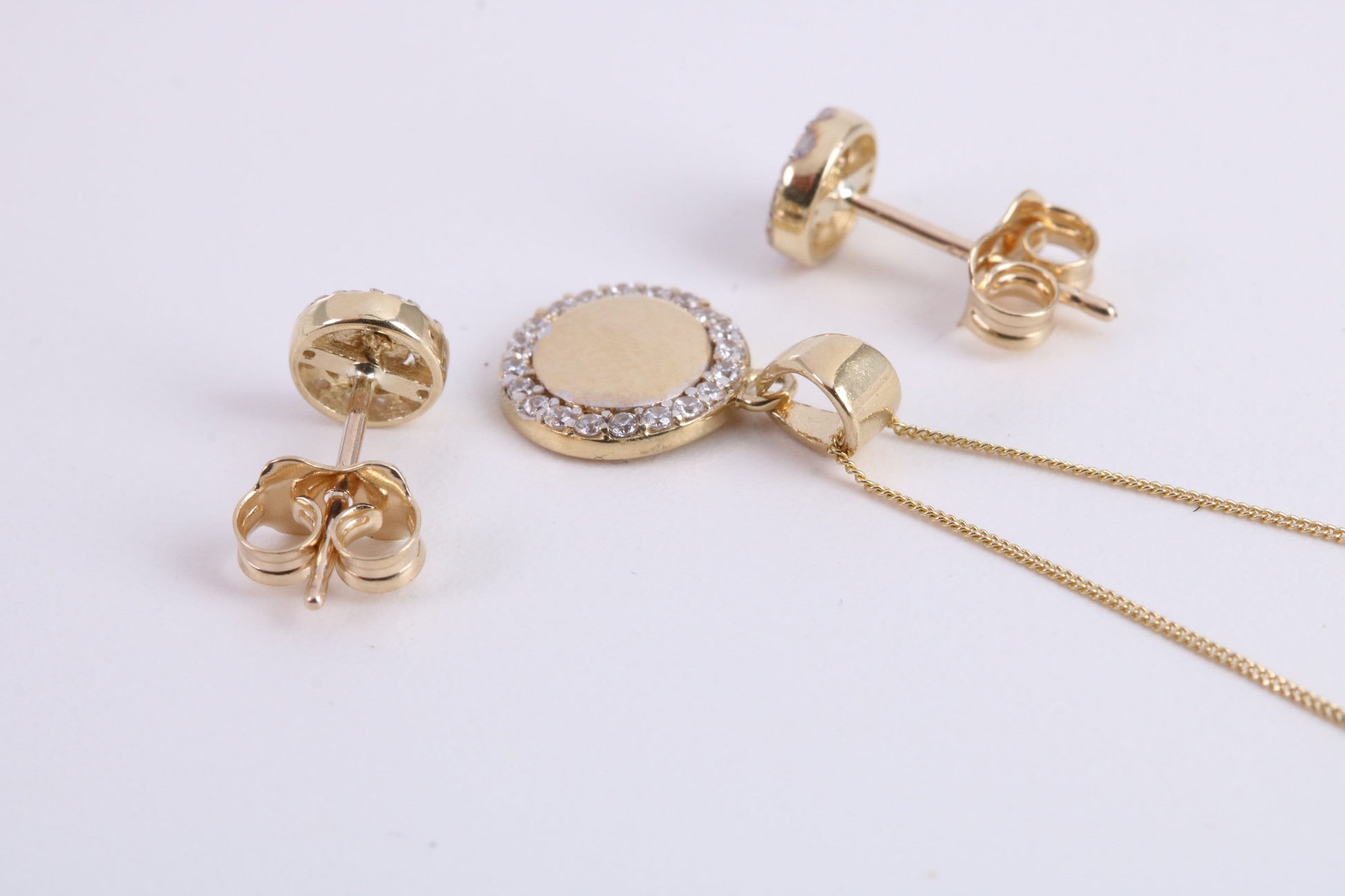 Cubic Zirconia set Necklace and Matching Stud Earrings, made from solid 9ct Yellow Gold