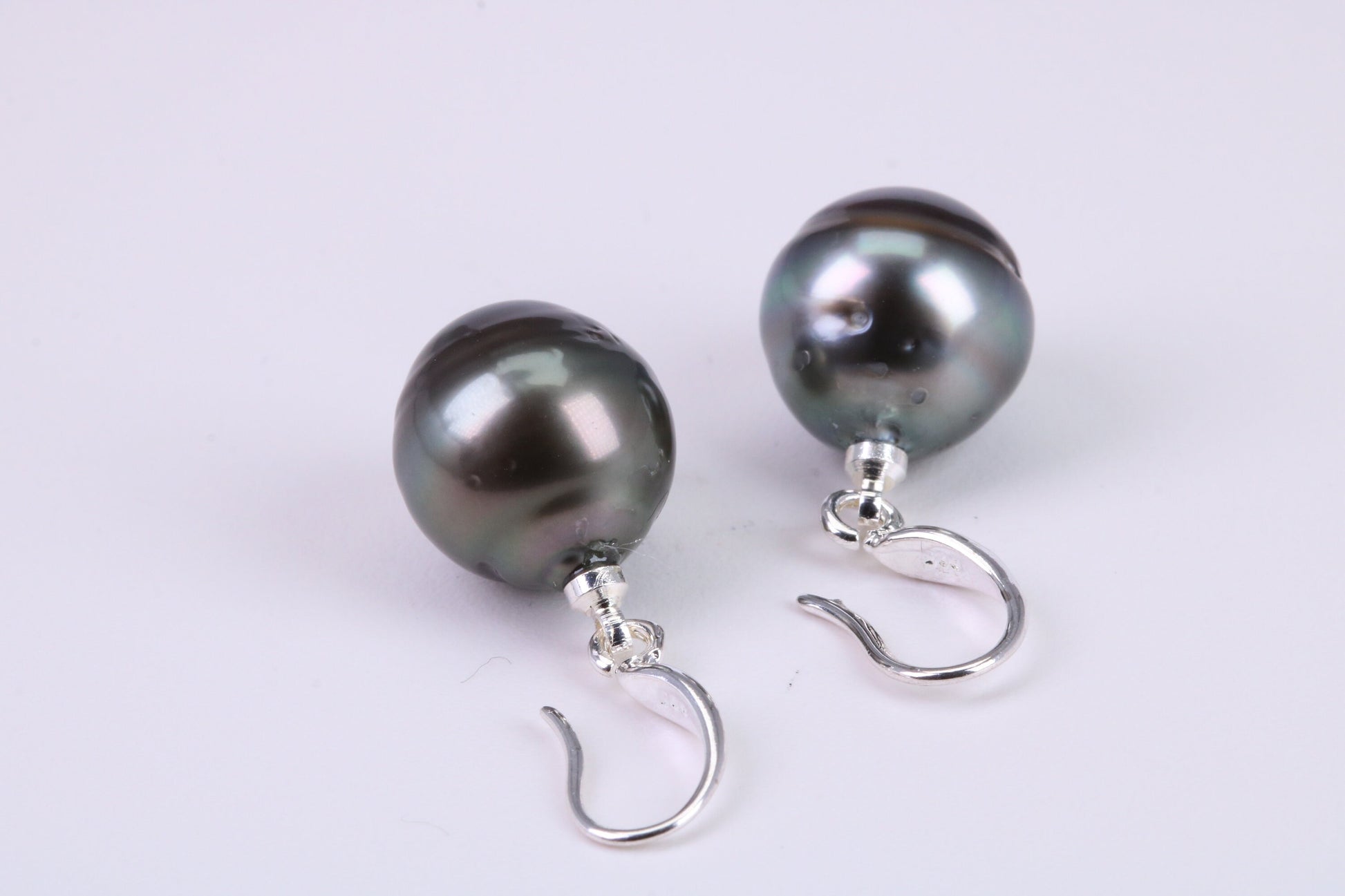 Natural Tahitian 12 mm Round Pearl Dropper Earrings set in Solid Silver