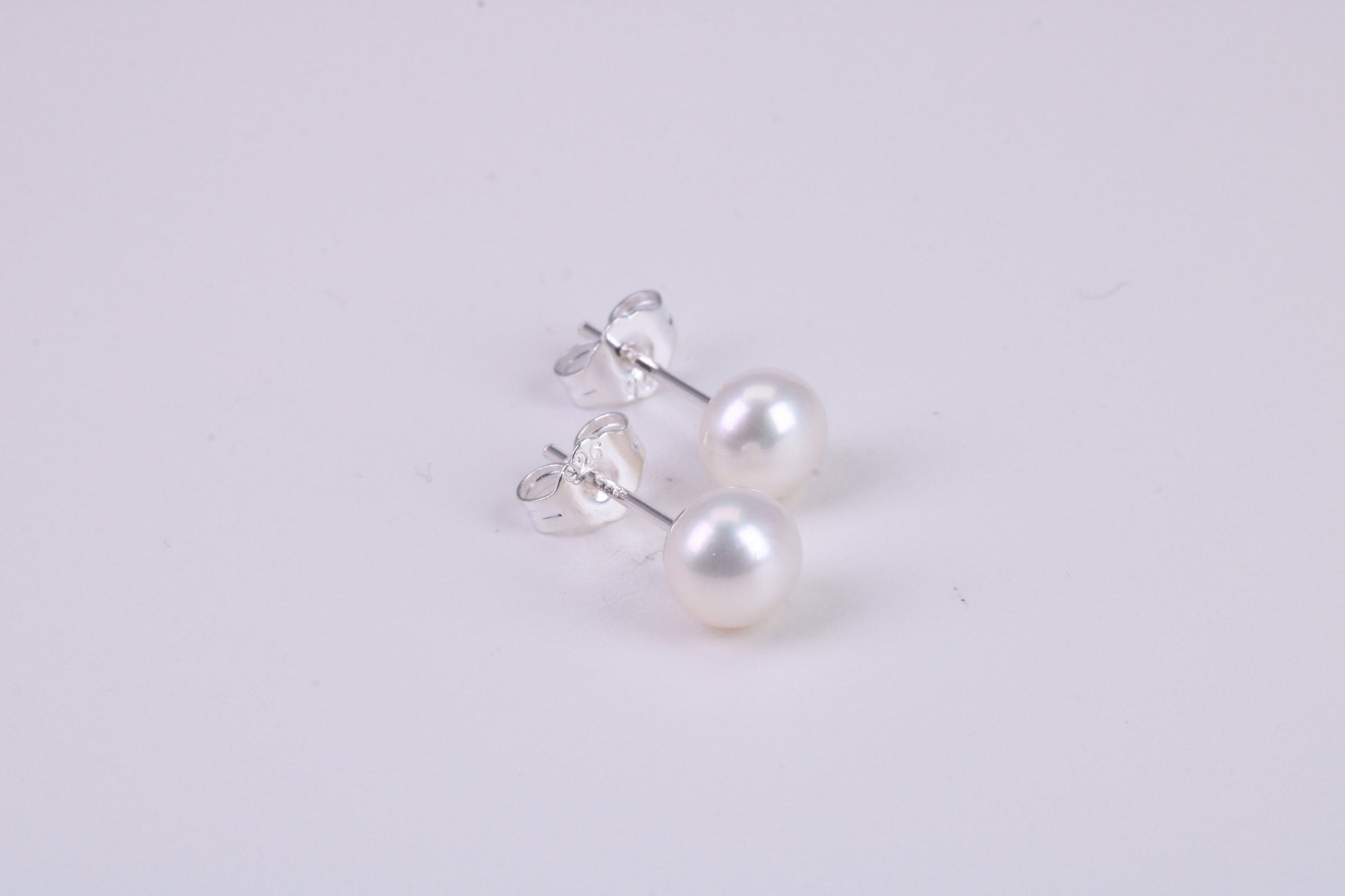 Natural 6 mm Round Pearl Stud Earrings set in Solid Silver