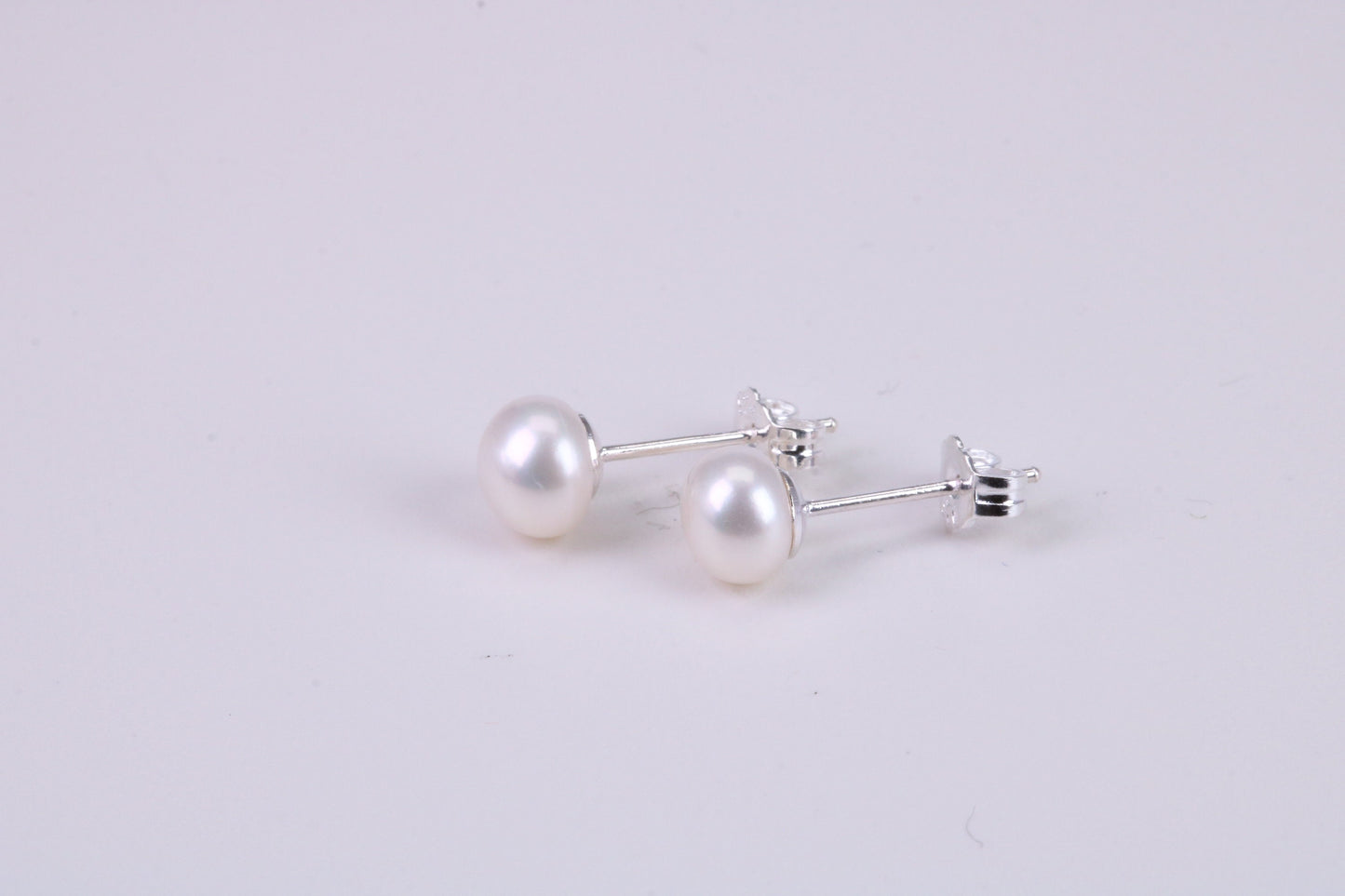 Natural 6 mm Round Pearl Stud Earrings set in Solid Silver