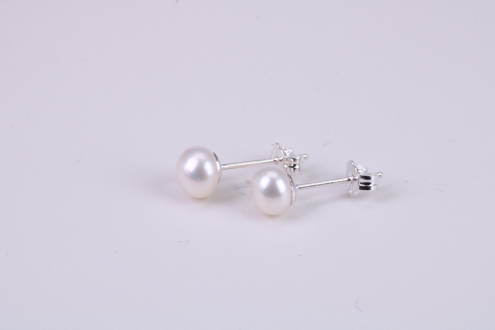 Natural 6 mm Round Pearl Stud Earrings set in Solid Silver