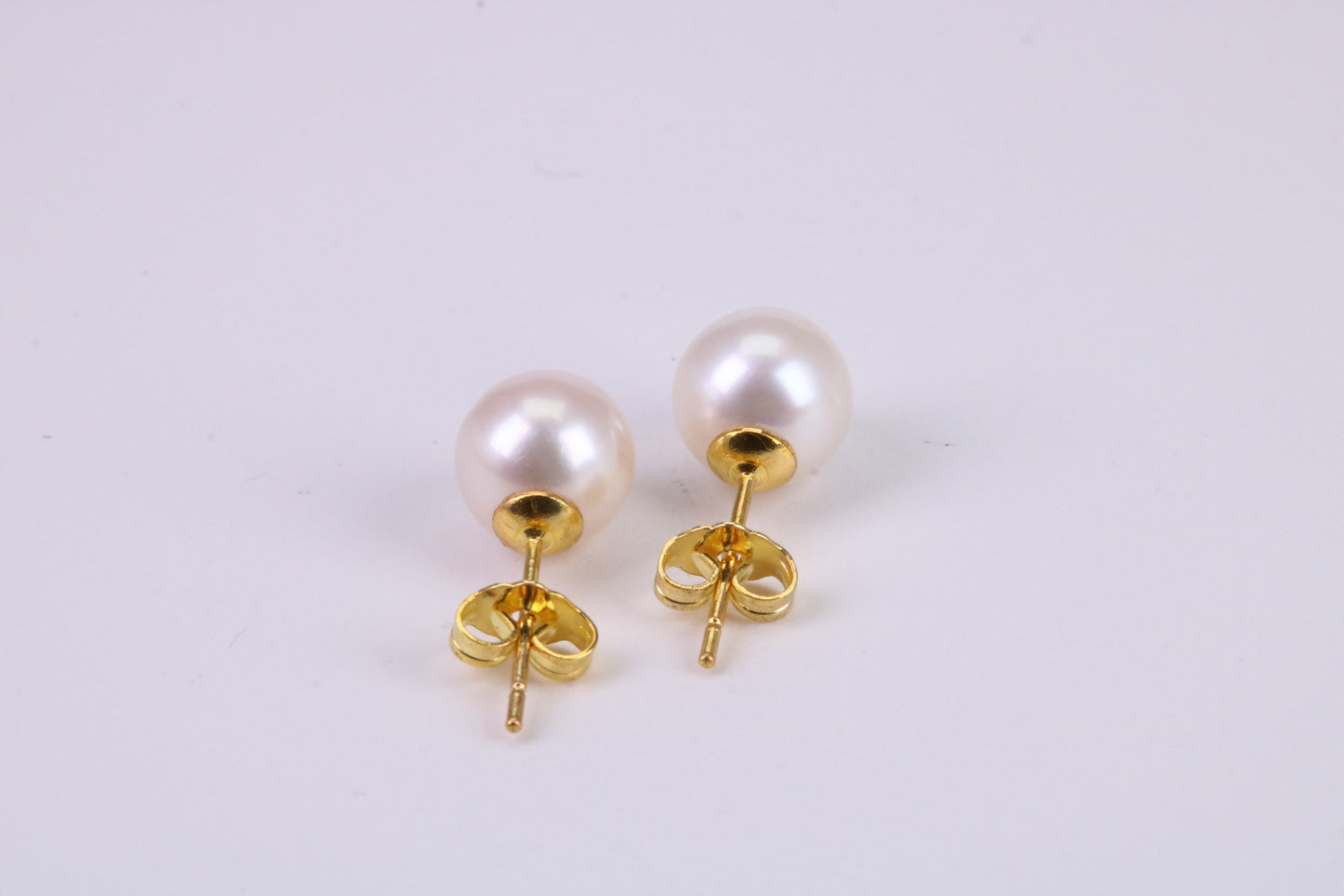 Natural 9 mm Round Pearl Stud Earrings set in Solid Silver and 18ct Yellow Gold Plated