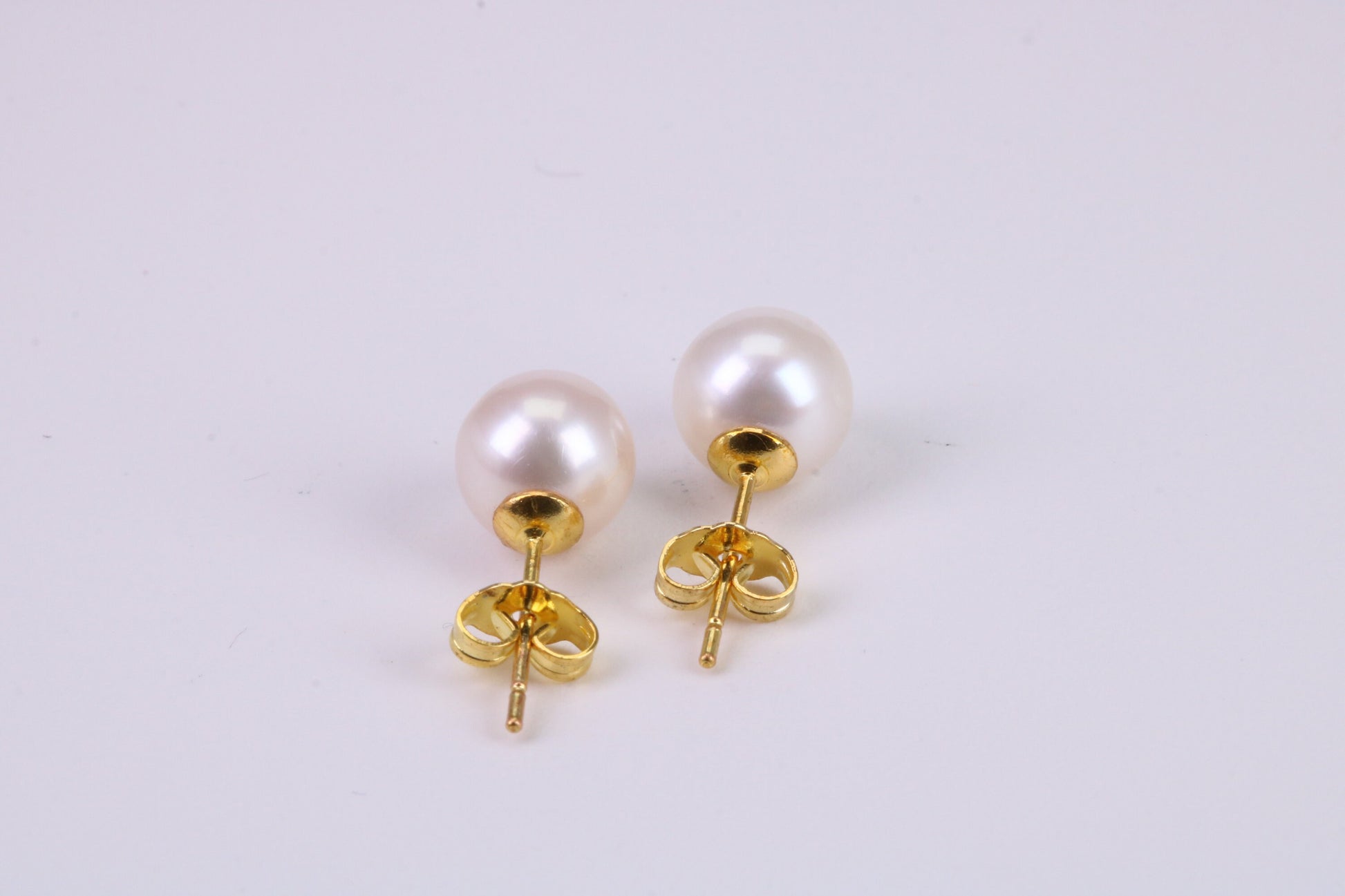 Natural 9 mm Round Pearl Stud Earrings set in Solid Silver and 18ct Yellow Gold Plated