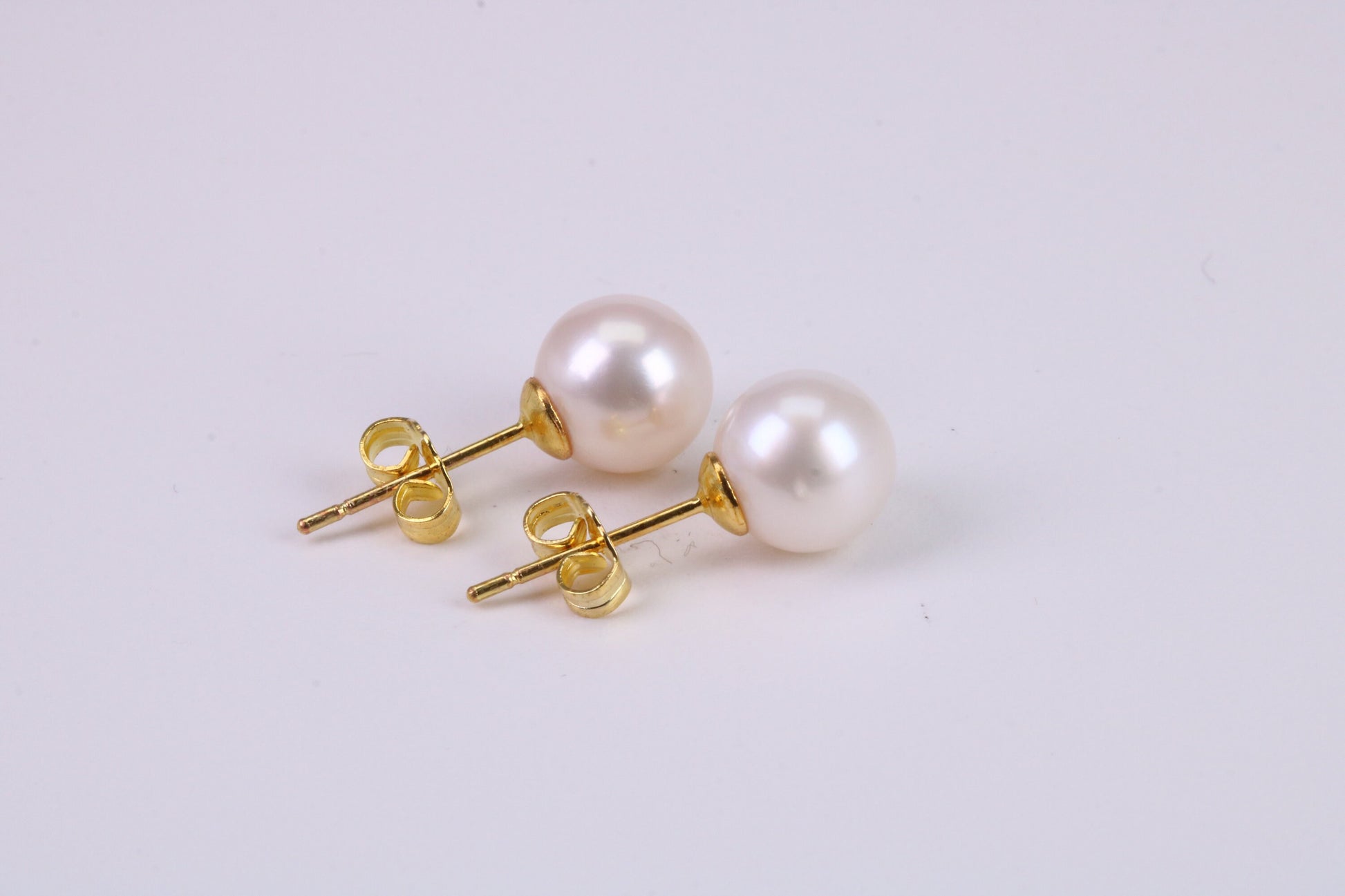 Natural 9 mm Round Pearl Stud Earrings set in Solid Silver and 18ct Yellow Gold Plated