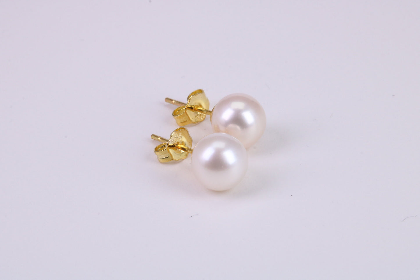Natural 9 mm Round Pearl Stud Earrings set in Solid Silver and 18ct Yellow Gold Plated