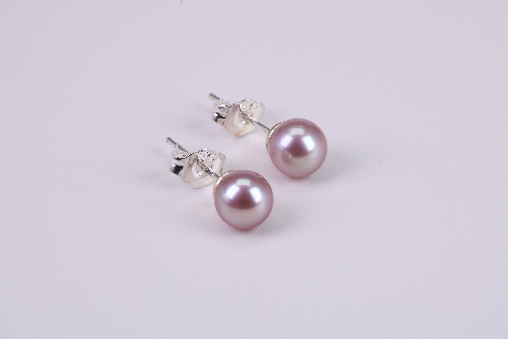 Natural 7 mm Round Purple Pink Colour Pearl Stud Earrings set in Solid Silver