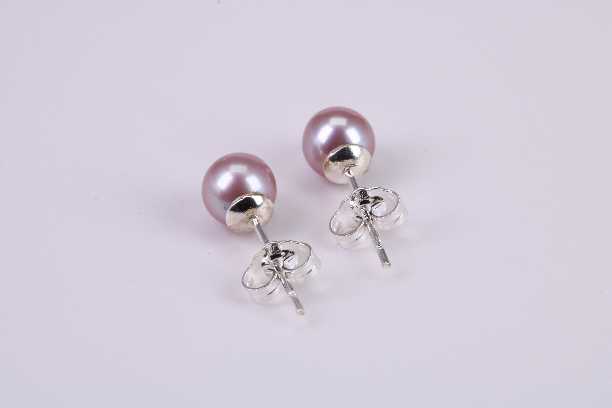 Natural 7 mm Round Purple Pink Colour Pearl Stud Earrings set in Solid Silver