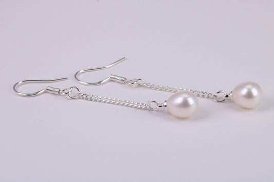 35 mm Long Natural Pearl Dropper Earrings set in Solid Silver