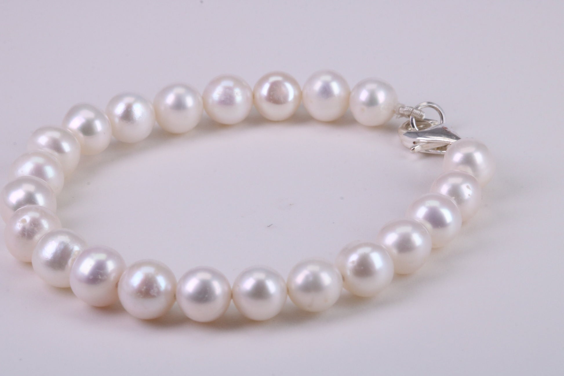 Natural 6.50 inches Long Pearl Bracelet, made from Sterling Silver