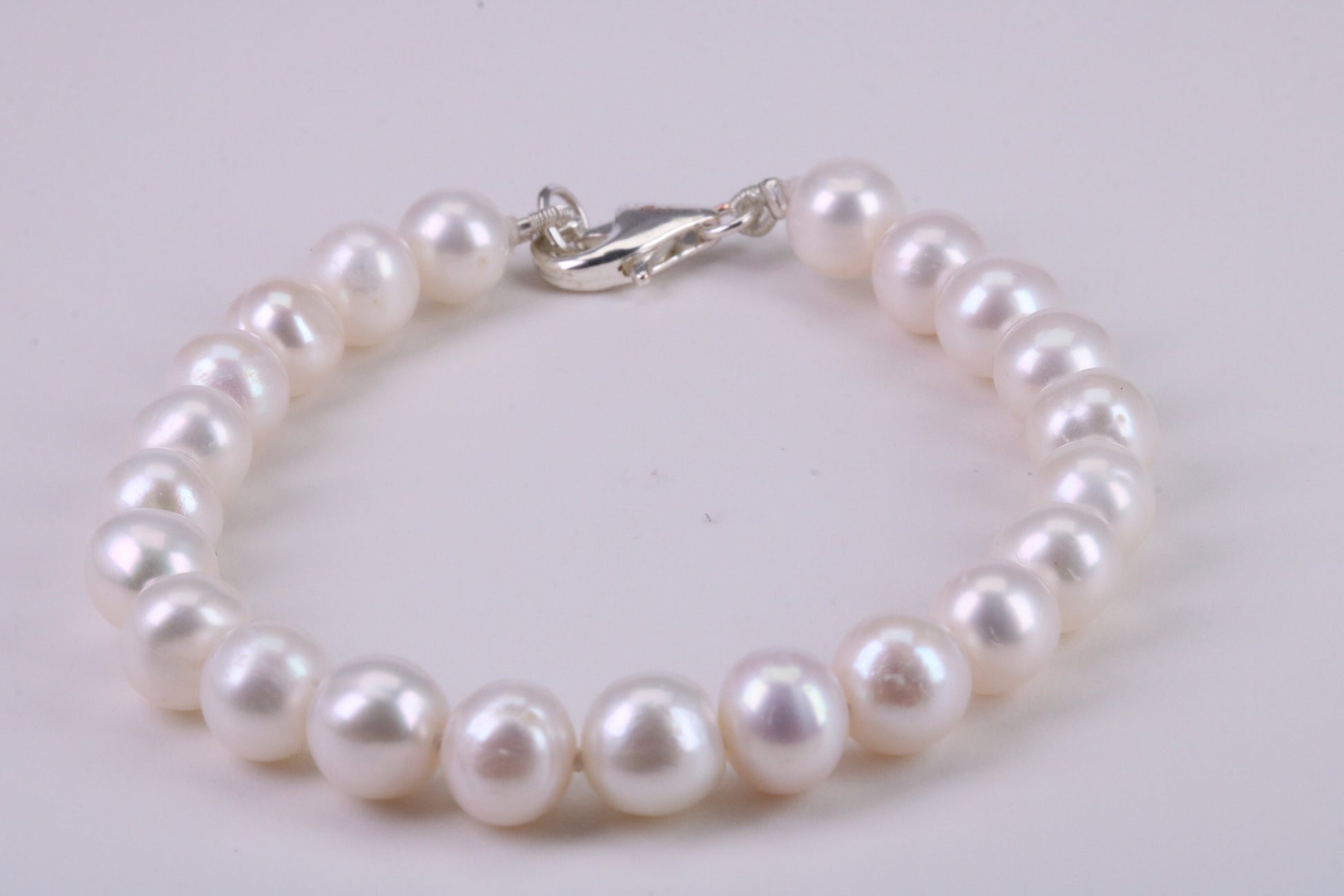 Natural 6.50 inches Long Pearl Bracelet, made from Sterling Silver