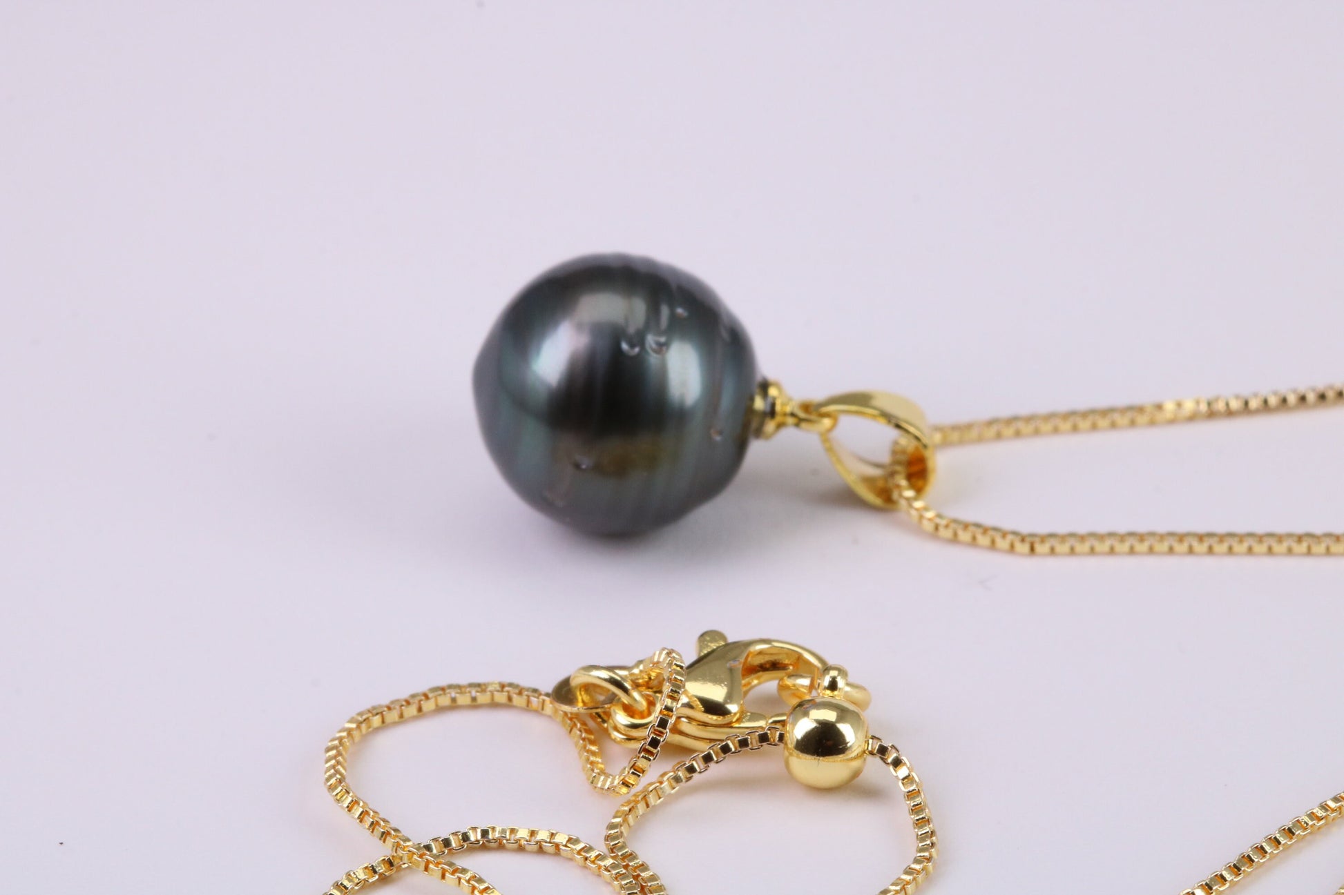 Natural 13 mm Round Tahitian Pearl Necklace set in Solid Silver and Yellow Gold Plated