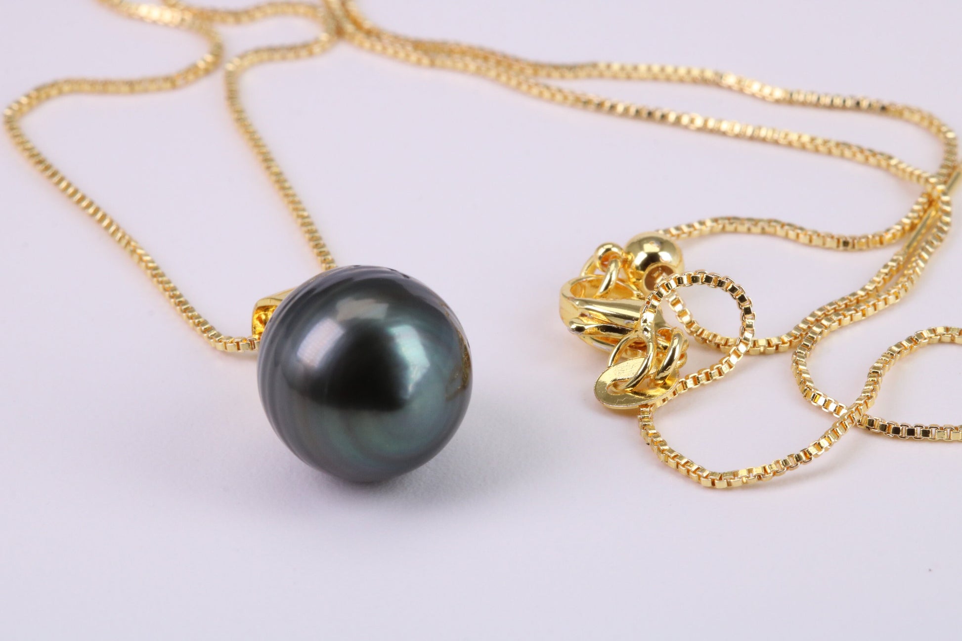 Natural 13 mm Round Tahitian Pearl Necklace set in Solid Silver and Yellow Gold Plated