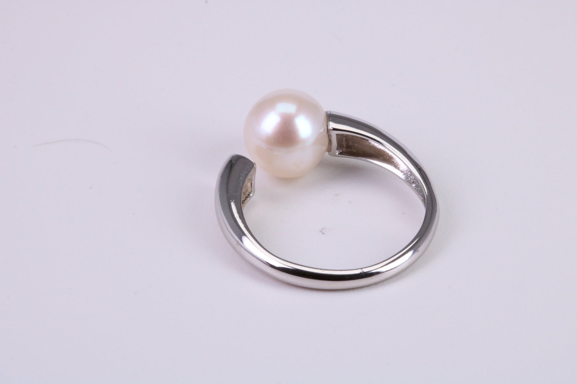 Natural 9 mm Round Pearl set Open Ended Ring set in Solid Silver