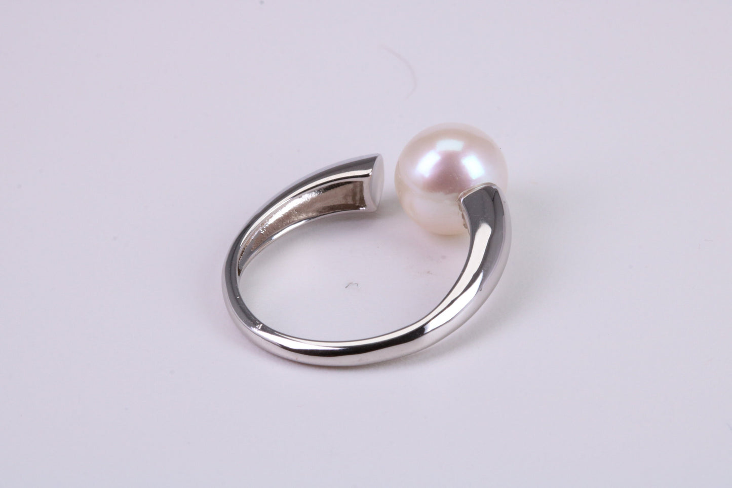 Natural 9 mm Round Pearl set Open Ended Ring set in Solid Silver