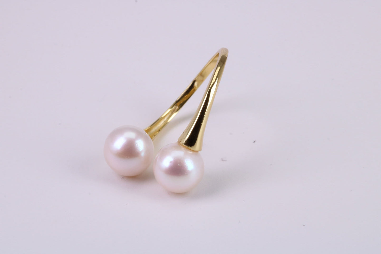 Natural 8 mm Round Double Pearl set Open Ended Ring set in Solid Silver and 18ct Yellow Gold Plated