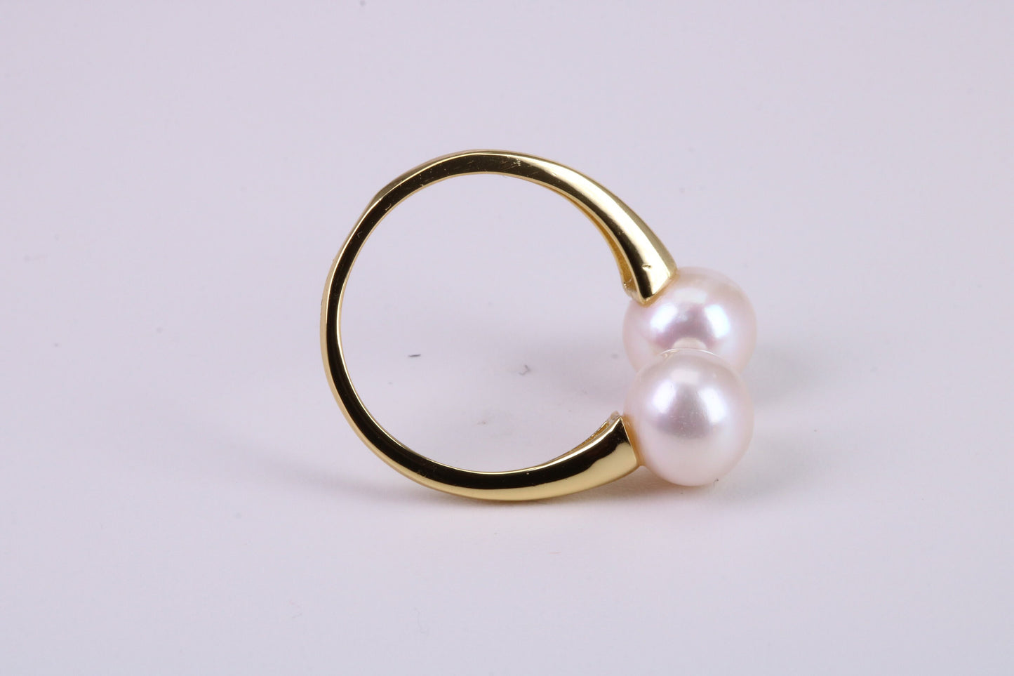 Natural 8 mm Round Double Pearl set Open Ended Ring set in Solid Silver and 18ct Yellow Gold Plated