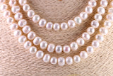Three Strand Natural 7 mm Round Pearl Necklace set in Silver, Three Strands Measures 16, 18 and 20 inches Long