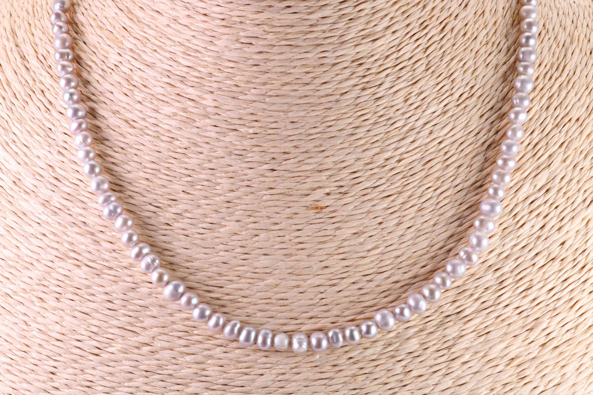 16 Inches Long Single Strand Natural 5 mm Round Grey Pearl Necklace set in Silver