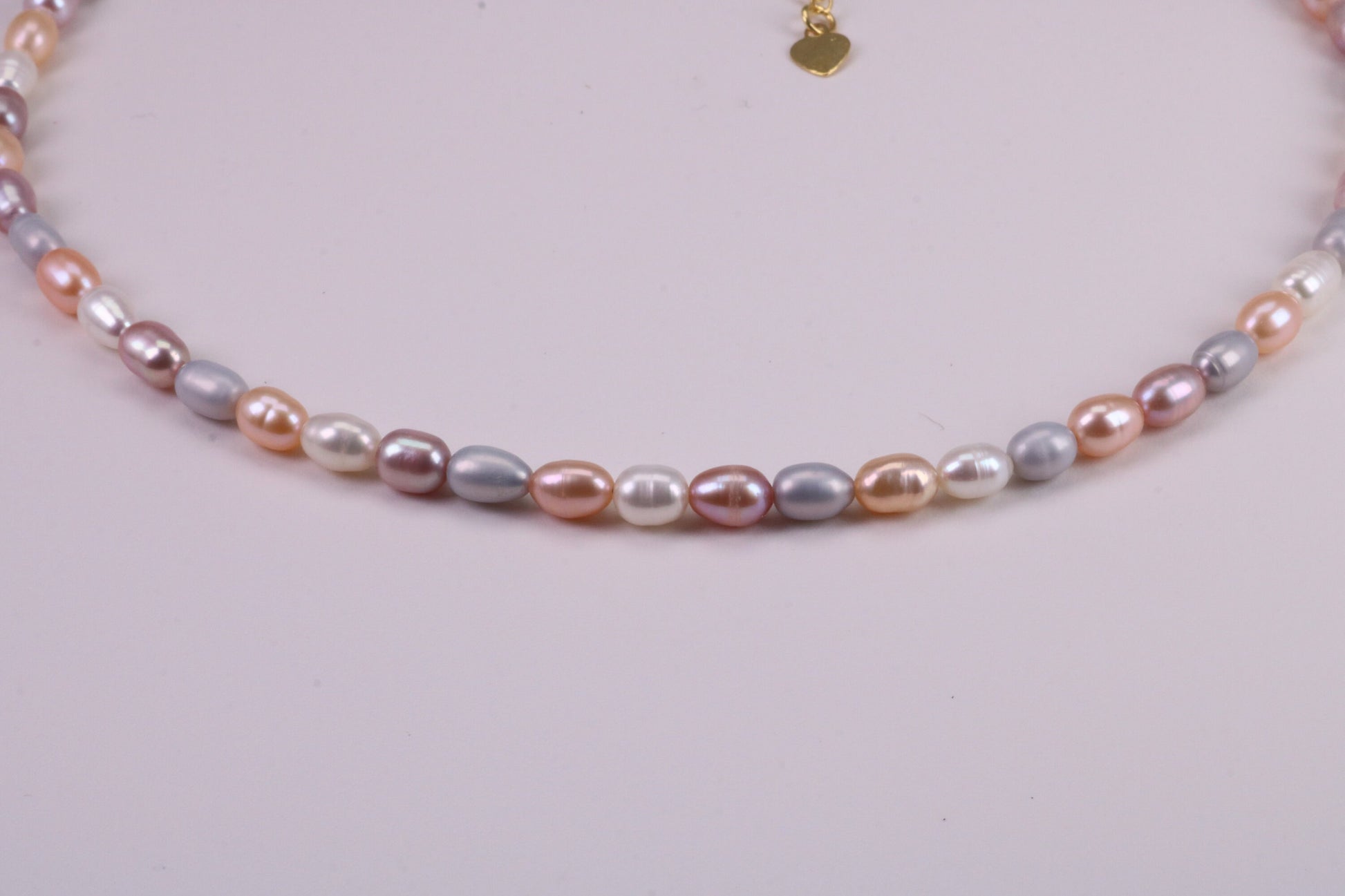 Natural Pastel Coloured 16 Inches Long Single Strand Pearl Necklace set in Silver, 5 mm Oval Pearls, Length Adjustable Necklace