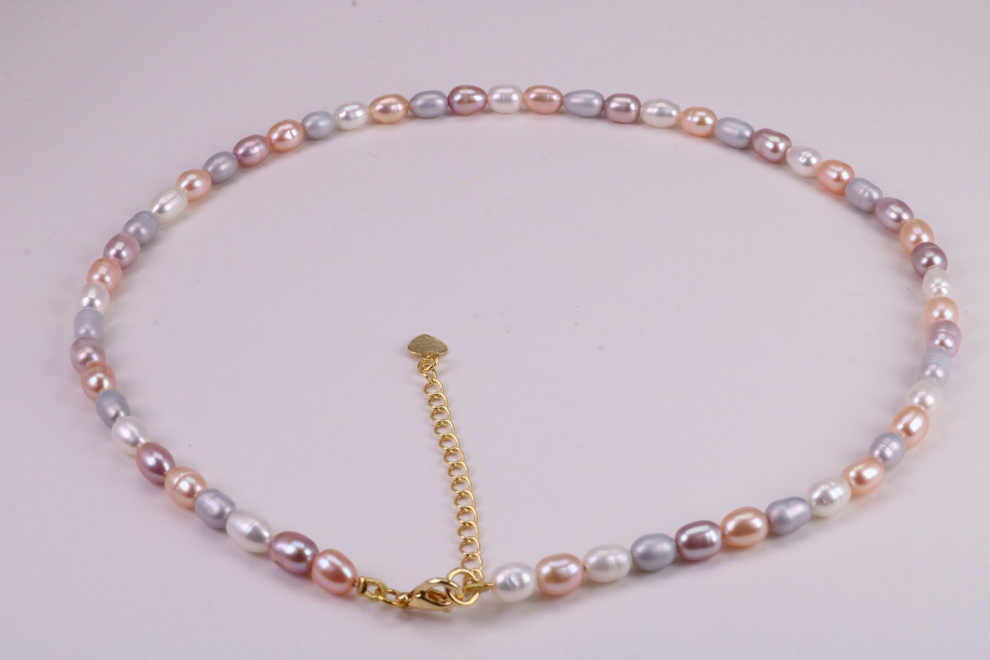 Natural Pastel Coloured 16 Inches Long Single Strand Pearl Necklace set in Silver, 5 mm Oval Pearls, Length Adjustable Necklace