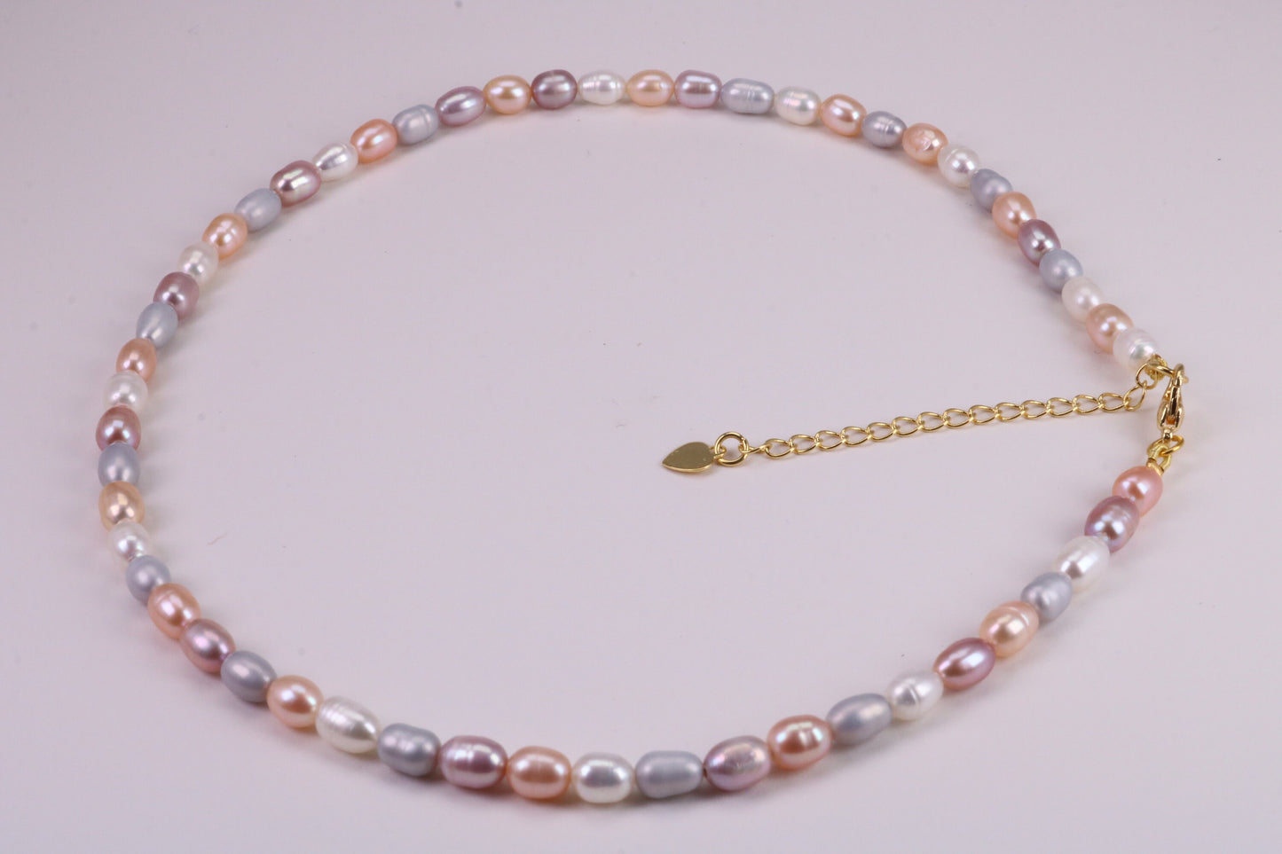 Natural Pastel Coloured 16 Inches Long Single Strand Pearl Necklace set in Silver, 5 mm Oval Pearls, Length Adjustable Necklace