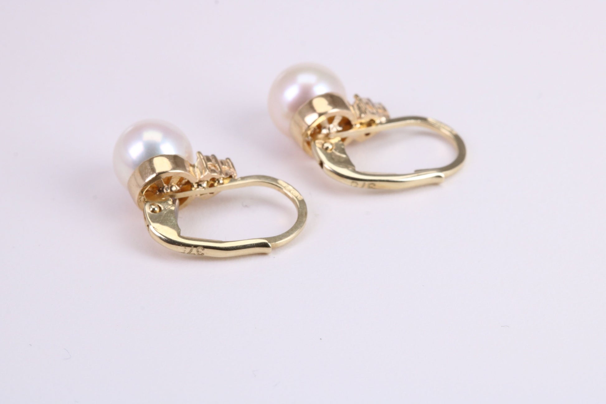 Natural Pearl Set Dropper Hoop Earrings set in Solid Yellow Gold