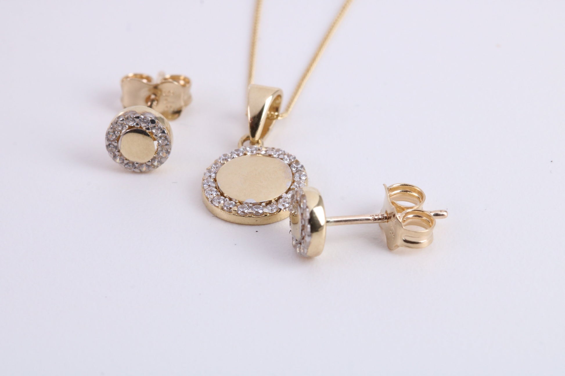 Cubic Zirconia set Necklace and Matching Stud Earrings, made from solid 9ct Yellow Gold