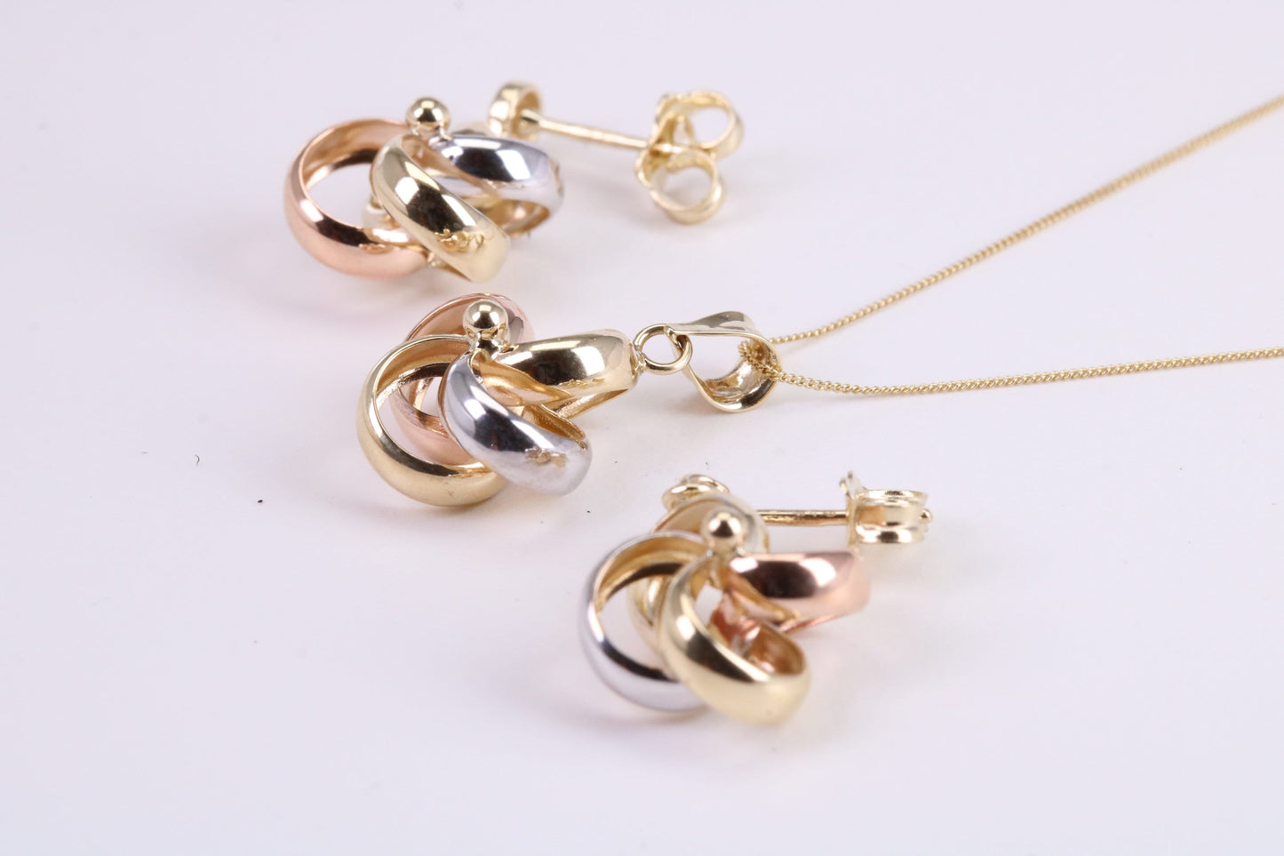 Three Tone Necklace and Matching Dropper Earrings, made from solid 9ct Yellow Gold