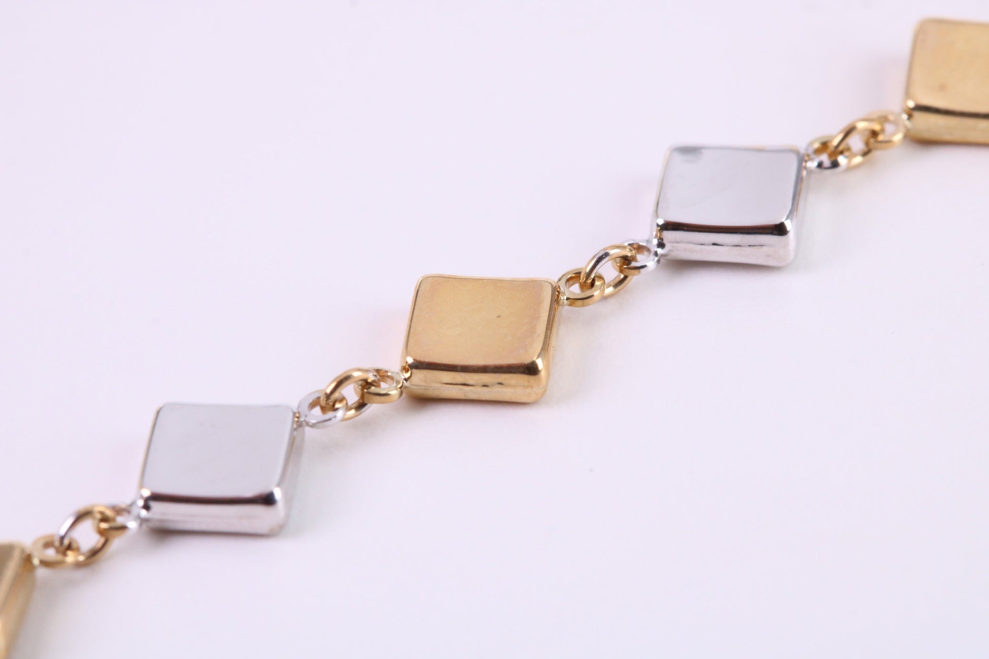 Square Link Bracelet, Made From Solid Yellow and White Gold, British Hallmarked, Luxury Gift Boxed