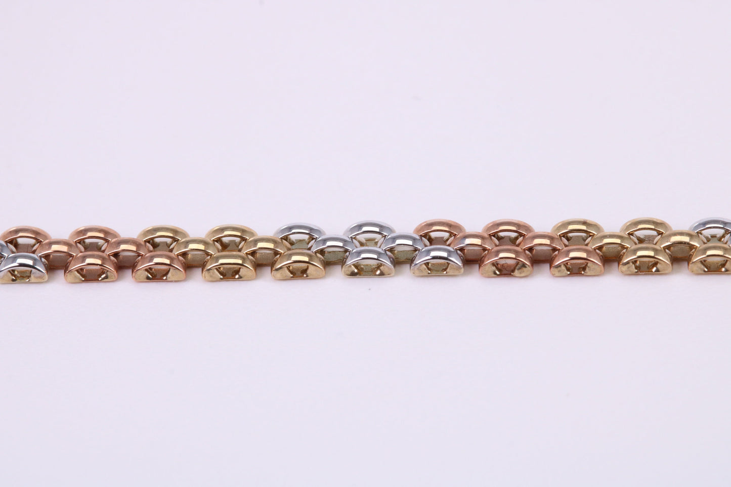 Three Tone Link Bracelet, Made From Solid Yellow, Rose and White Gold, British Hallmarked, Luxury Gift Boxed