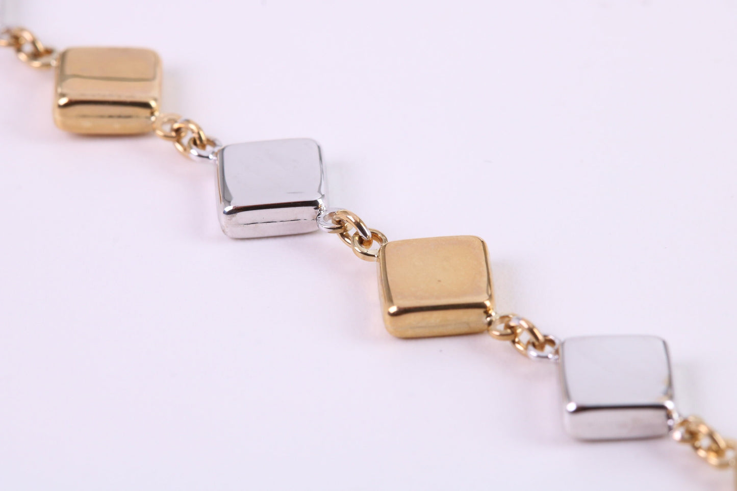 Square Link Bracelet, Made From Solid Yellow and White Gold, British Hallmarked, Luxury Gift Boxed