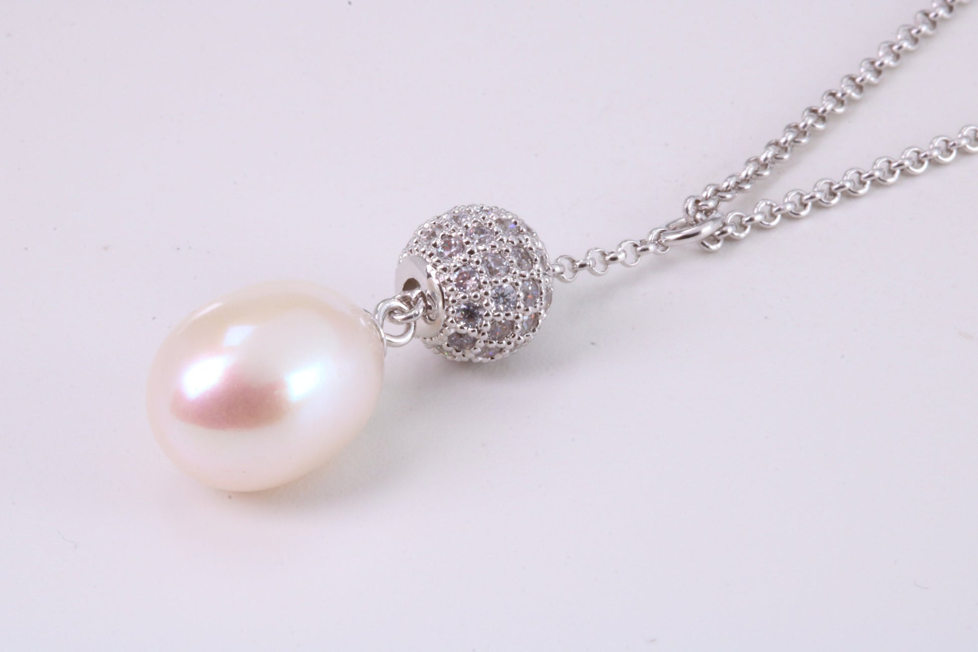 20 Inches Long Natural Pearl Necklace set in Solid Silver, Length Adjustable Chain