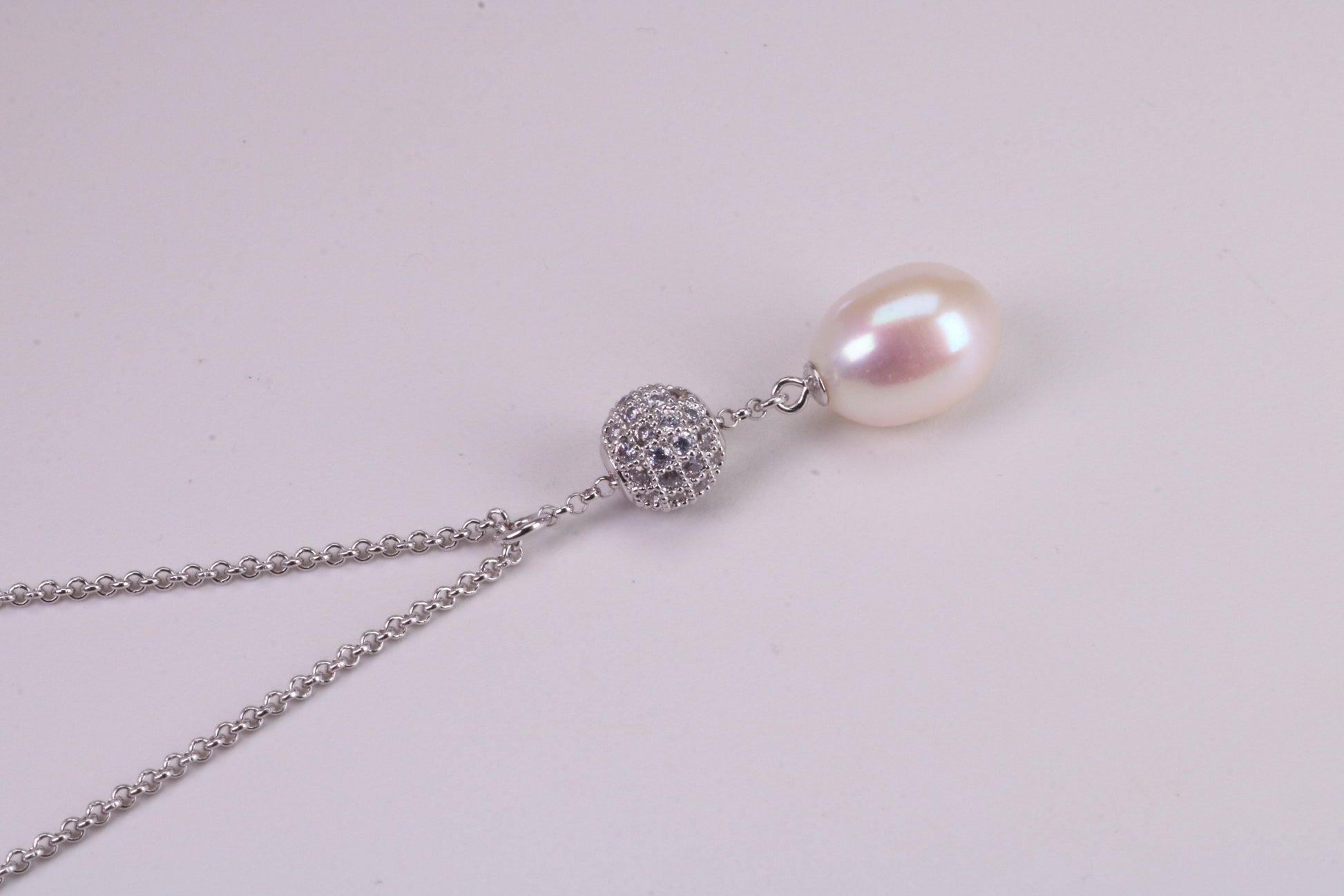 20 Inches Long Natural Pearl Necklace set in Solid Silver, Length Adjustable Chain