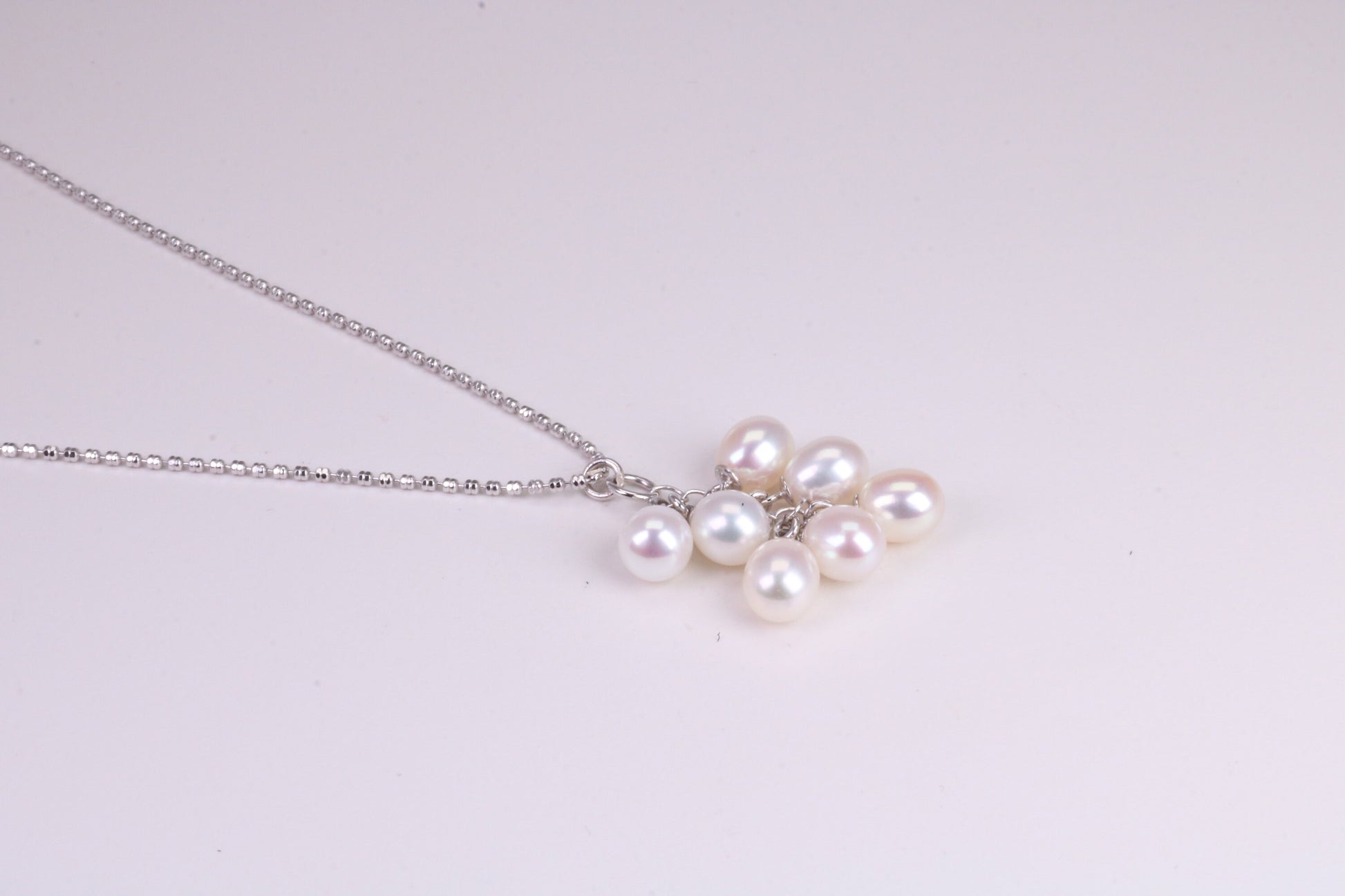 20 Inches Long Natural Pearl Necklace set in Solid Silver, 7 Natural Pearls Bunched Together