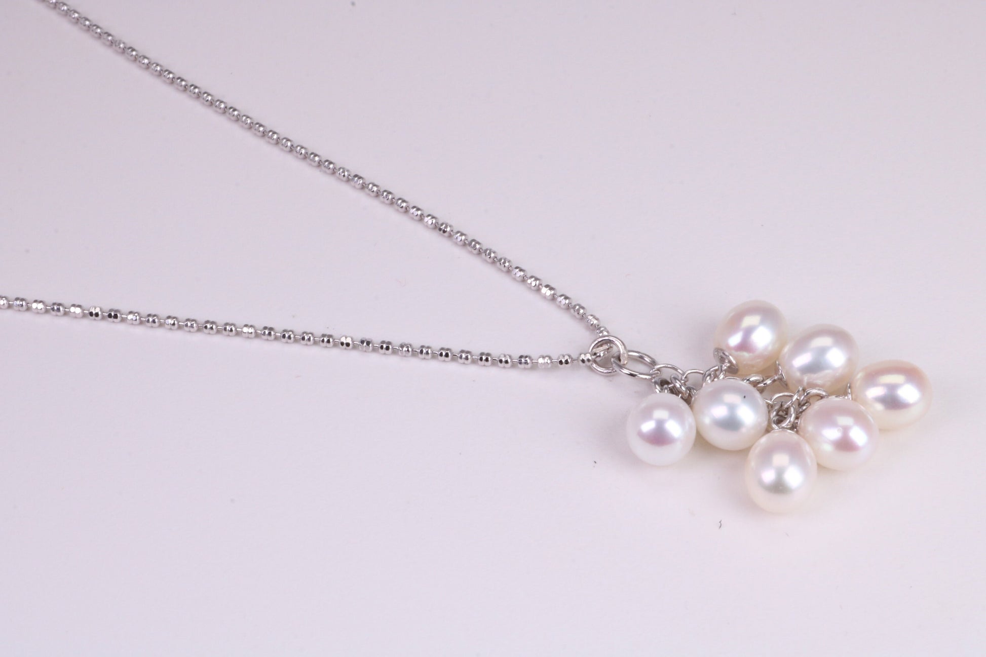 20 Inches Long Natural Pearl Necklace set in Solid Silver, 7 Natural Pearls Bunched Together