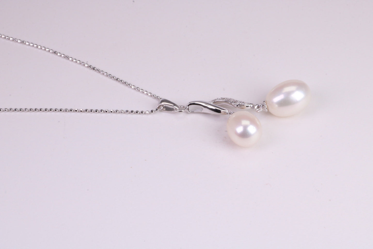 20 Inches Long Natural Pearl Necklace set in Solid Silver, Length Adjustable Chain