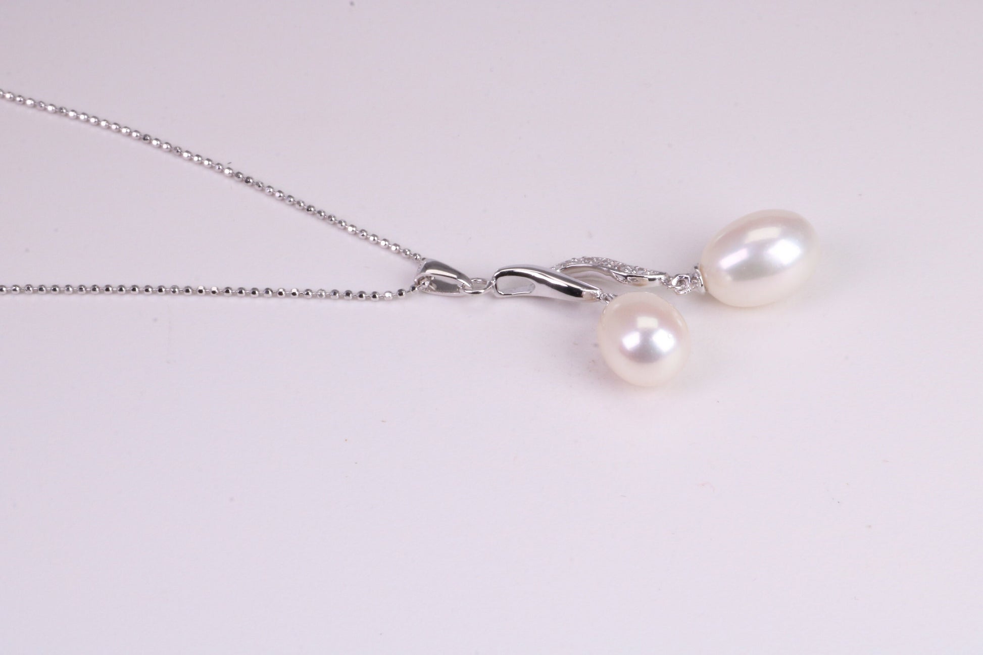 20 Inches Long Natural Pearl Necklace set in Solid Silver, Length Adjustable Chain