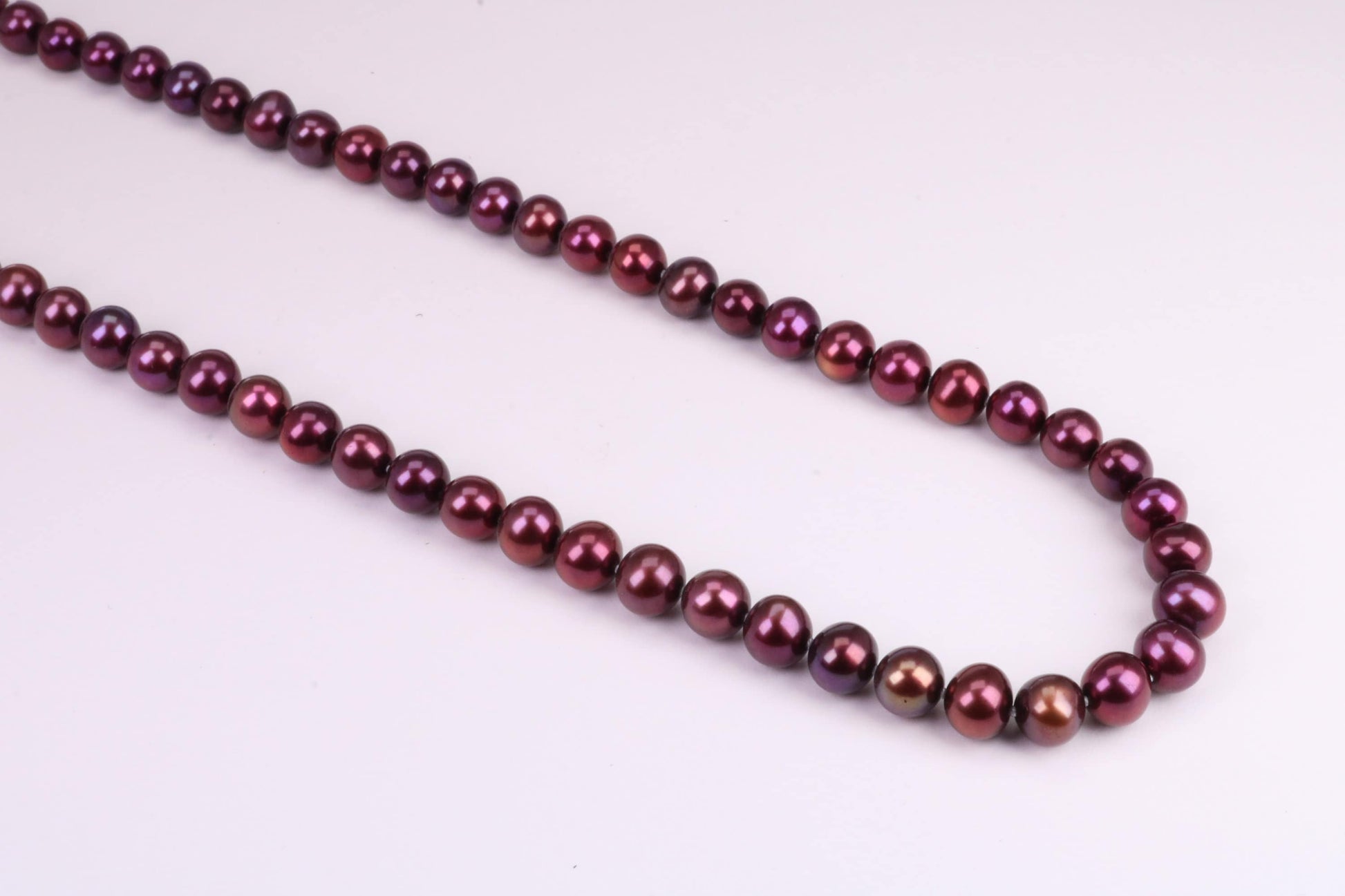 18 Inches Long Aubergine Coloured Natural Pearl Necklace set in Solid Silver Clasp