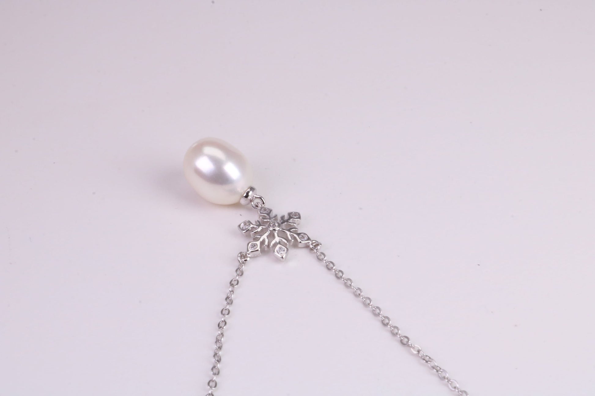 Natural Pearl and Cubic Zirconia set Necklace set in Solid Silver, 18ct Yellow Gold Plated, Length Adjustable Chain