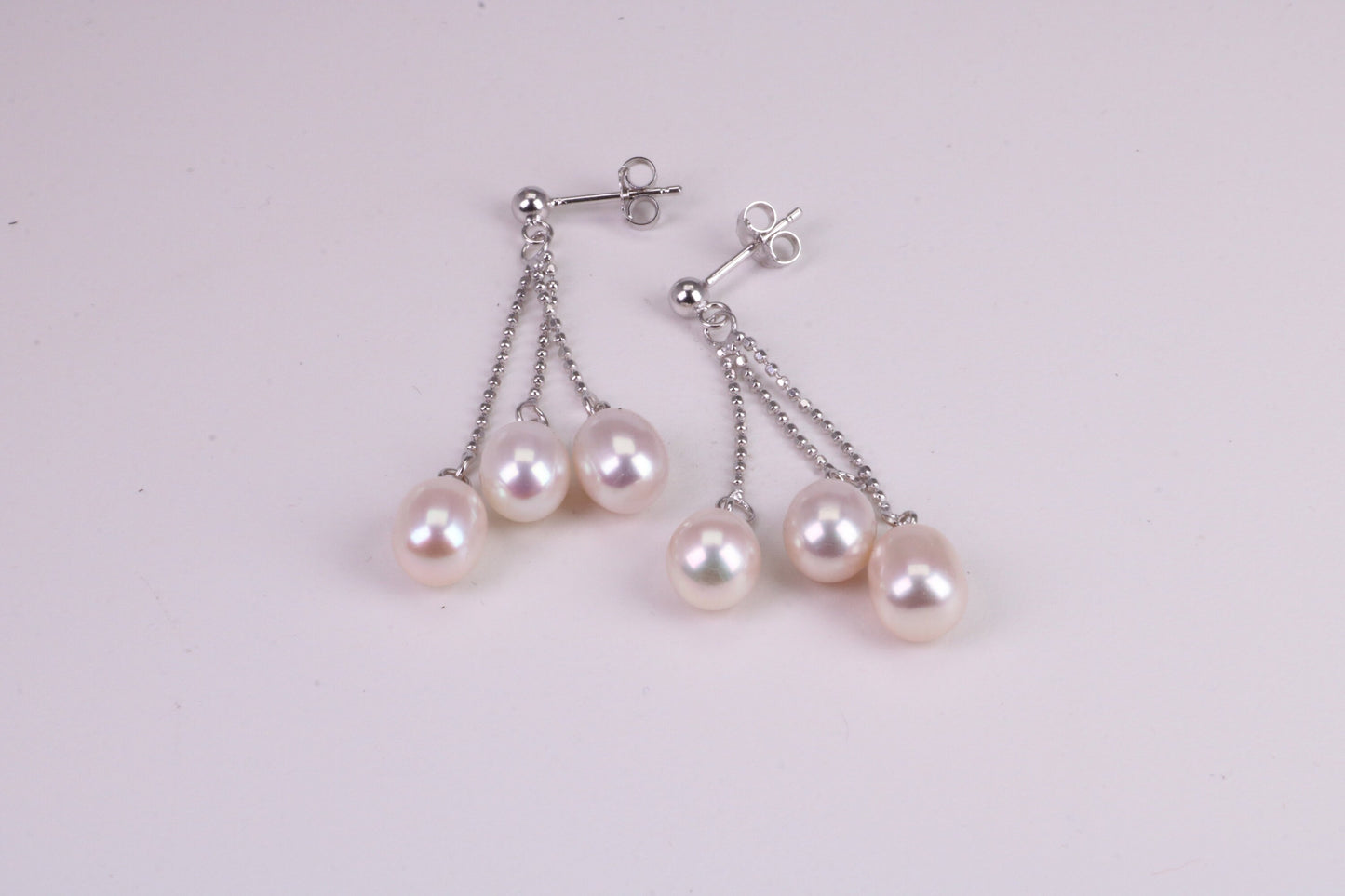 40 mm Long Natural Pearl set Dropper Earrings, set in Solid Silver