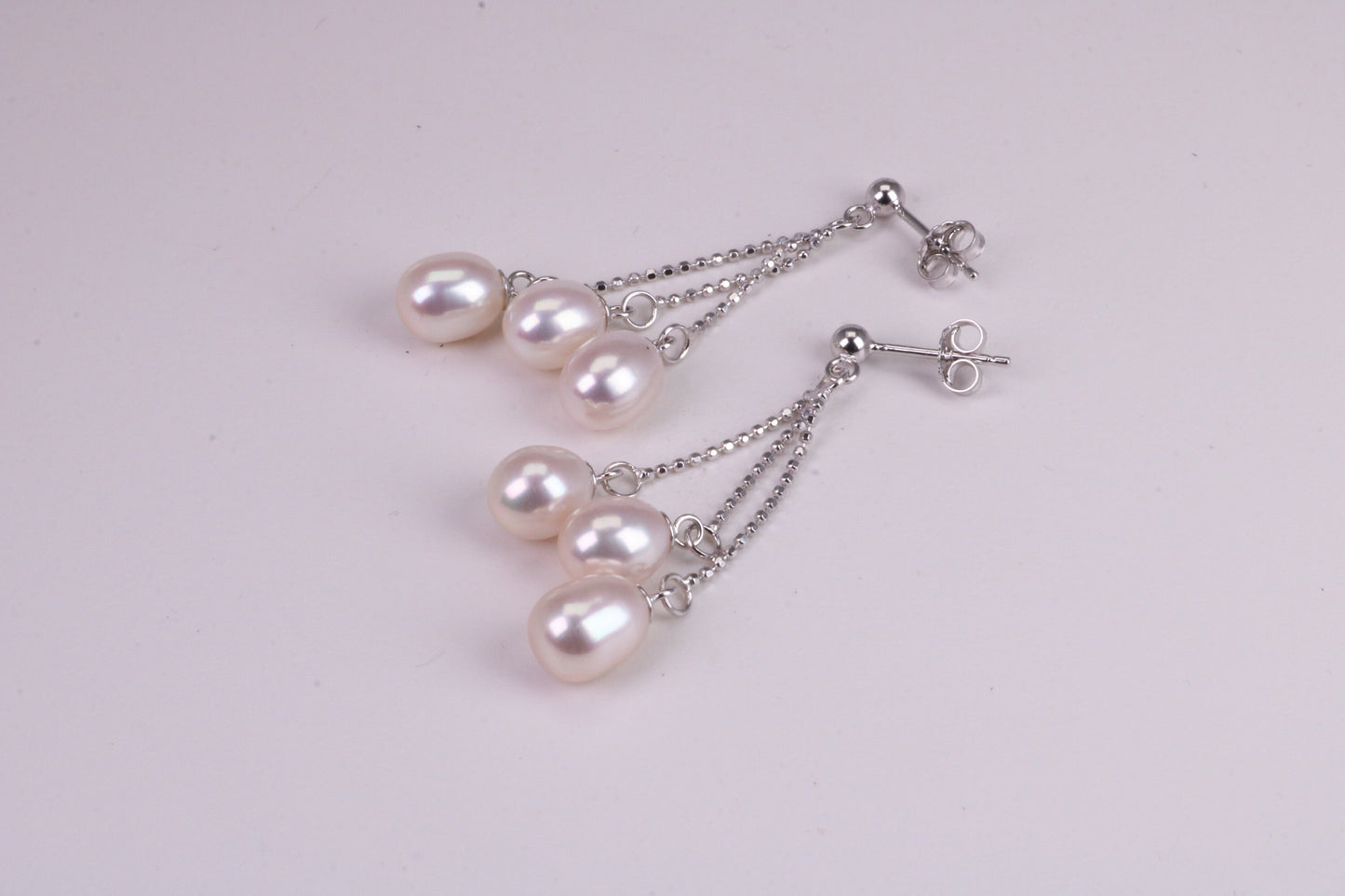 40 mm Long Natural Pearl set Dropper Earrings, set in Solid Silver