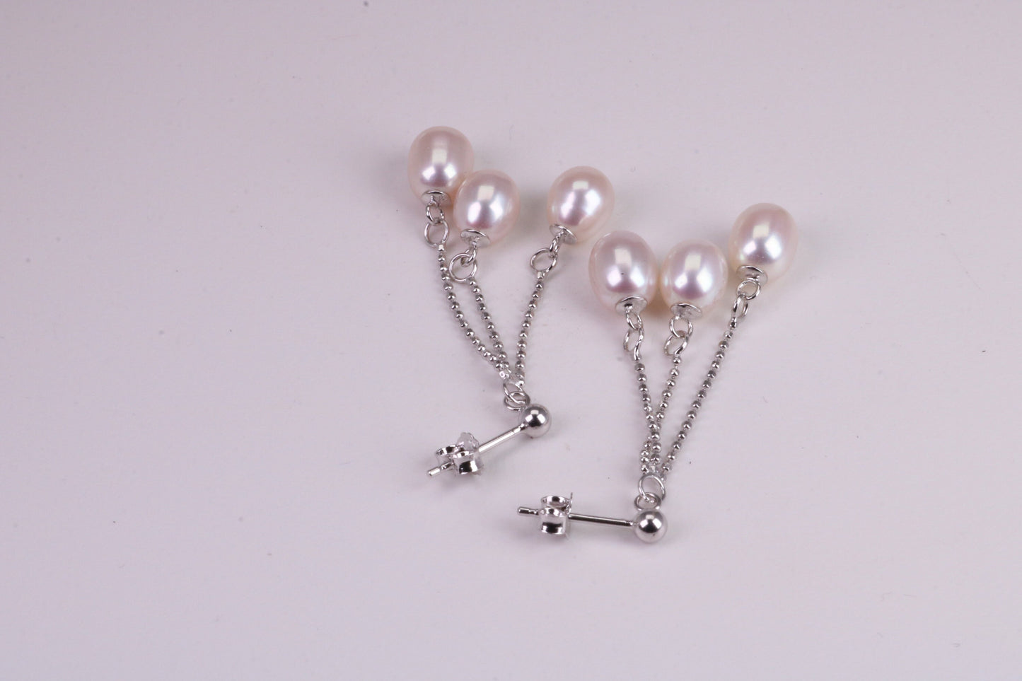 40 mm Long Natural Pearl set Dropper Earrings, set in Solid Silver