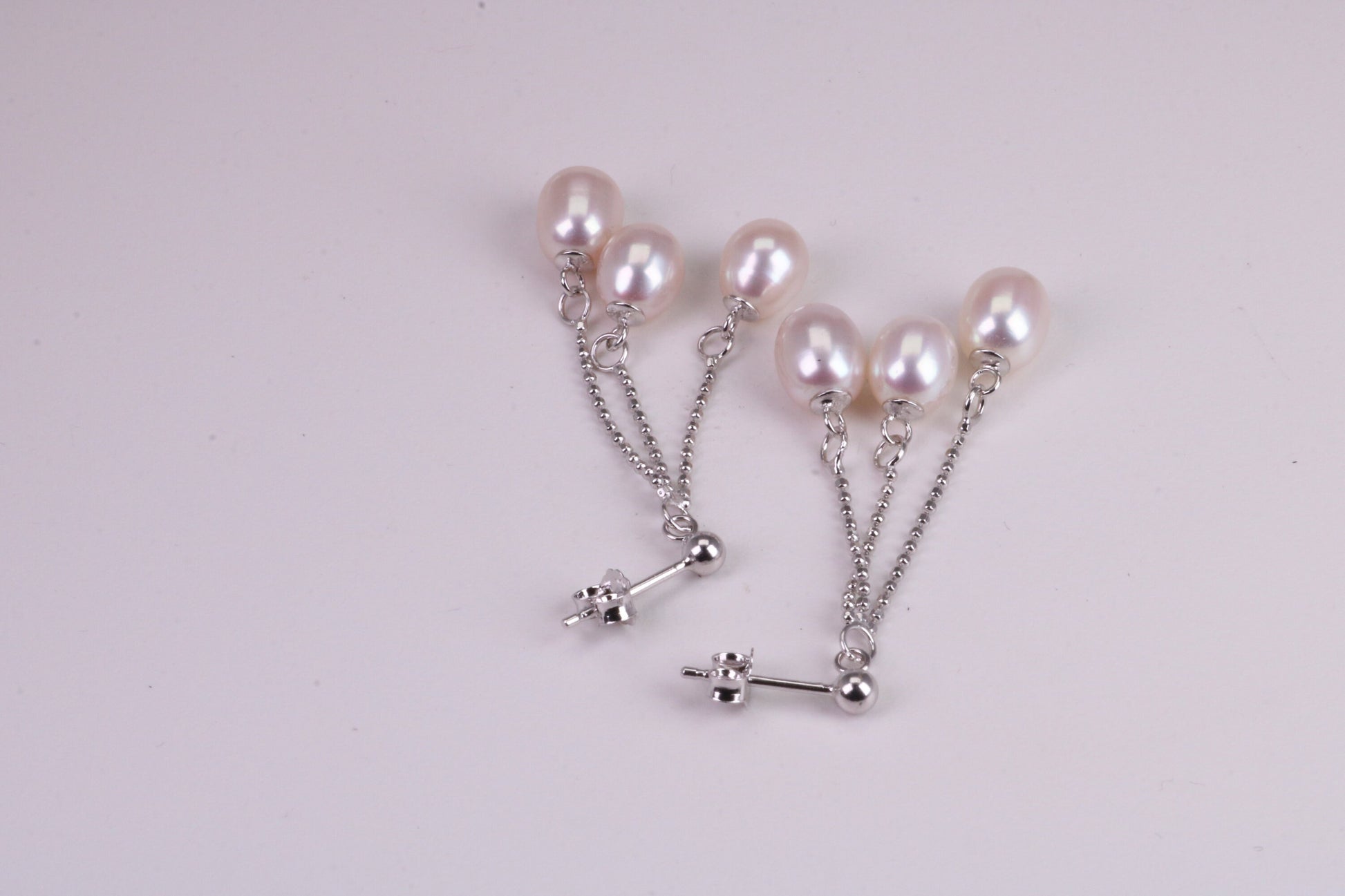 40 mm Long Natural Pearl set Dropper Earrings, set in Solid Silver