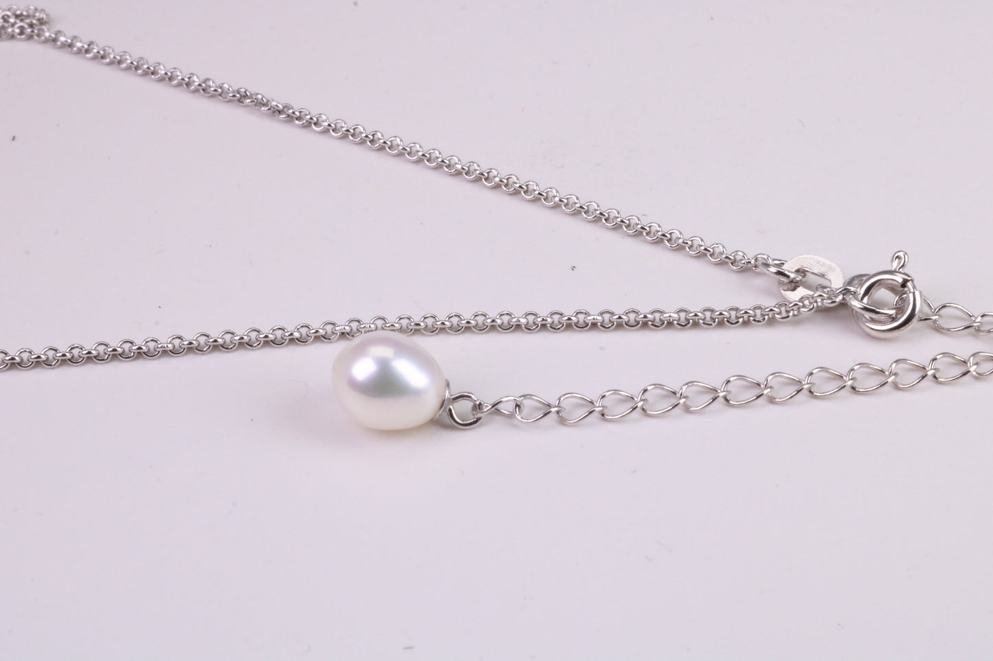 Natural Pearl and Cubic Zirconia set Necklace set in Solid Silver, 18ct Yellow Gold Plated, Length Adjustable Chain