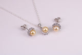 Natural Yellow Pearl and Cubic Zirconia set Necklace and Matching Earrings, set in Solid Silver