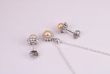 Natural Yellow Pearl and Cubic Zirconia set Necklace and Matching Earrings, set in Solid Silver